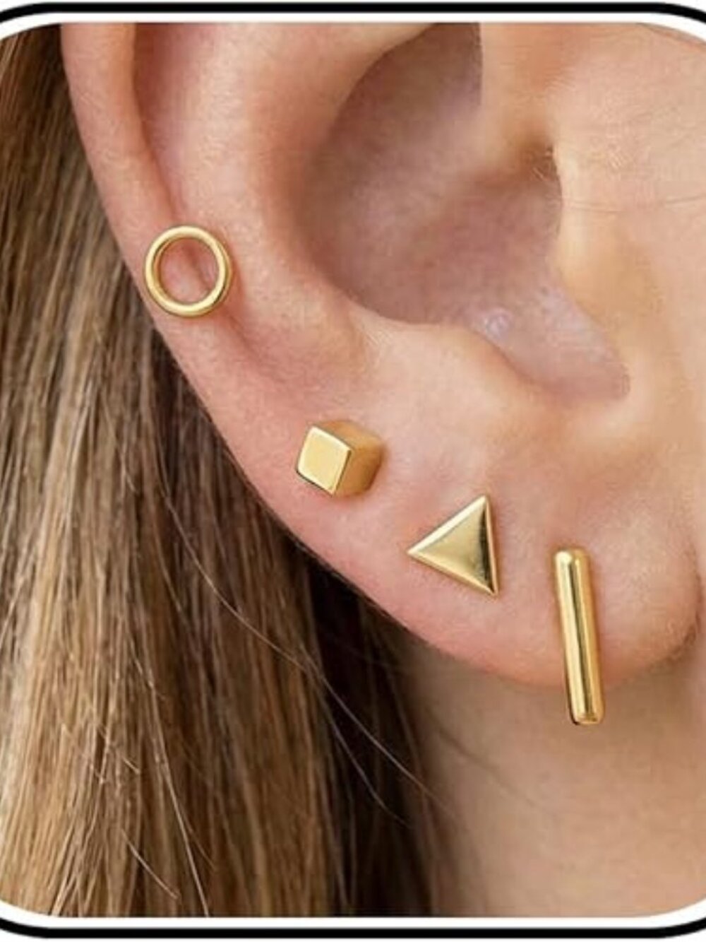 Gold Circle Stud Earrings for Women – Minimalist Geometric Set (Circle Triangle